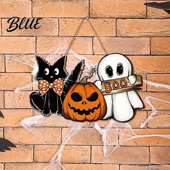 Rustic Pumpkin Wall Plaque Halloween Wooden Door Sign Ghost Boo Black Cat Welcome Hanging Ornament Sign for Trick or Treat Party Indoor Outdoor Porch