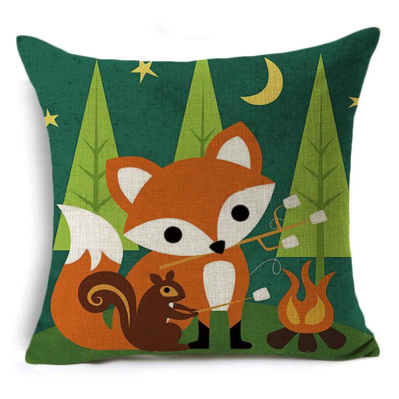 Cute Hand-painted Cartoon Small Animal Linen Pillow Pillow Cover Cartoon Love Red Fox Cushion Cover