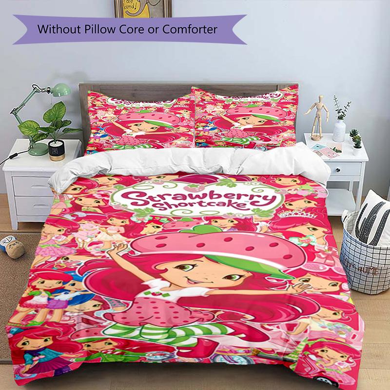 3pcs Princess Strawberry11 Design Cover Set - HD Printed Bedding with 1 Cover and 2 Pillowcases - Perfect for Home and Dorm Decor