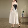 Real shot summer new cotton and linen literary and retro loose sleeveless strap dress women