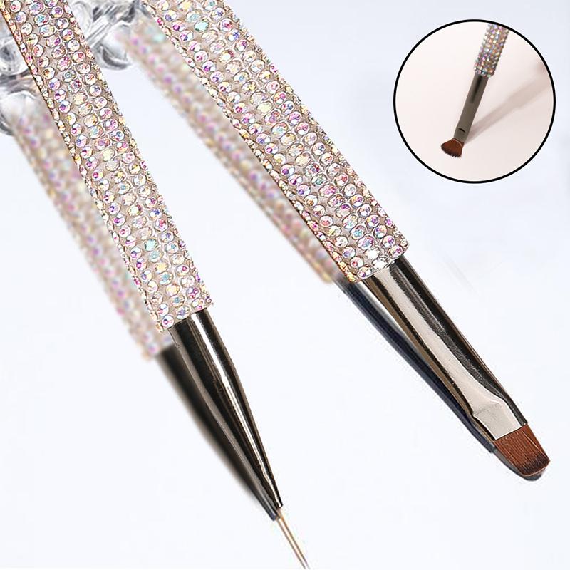 Dual-Ended Nail Brush With Diamond Nail Art Brushes Professional Gel Nail Polish Liner Flower Painting Drawing Manicure Tools