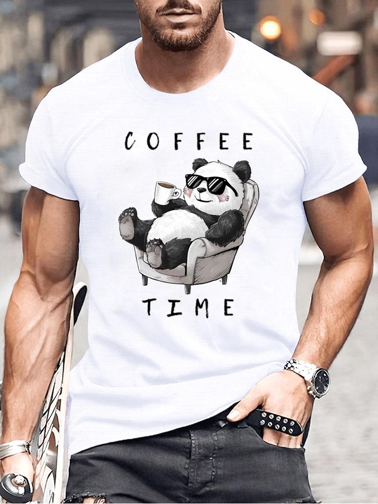 Coffee Chill Panda Enjoying Time T Shirts Men Women Short Sleeve Oversize T Shirt Loose Summer Tee Clothes Casual Fashion Tops