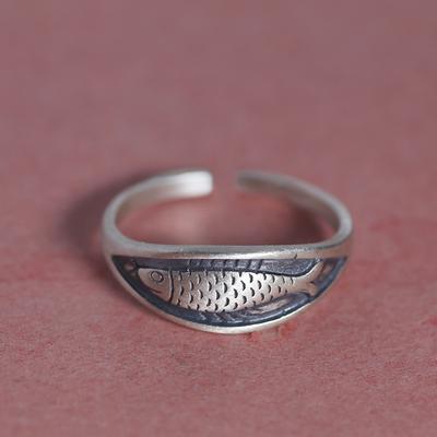 925 Sterling Silver Geometric Unique Fish Retro Rings for Women Bohemian Adjustable Open Vintage Ring For Party Birthday Gift