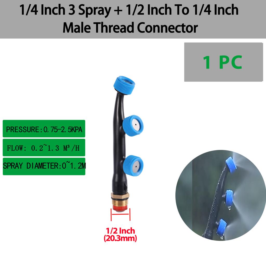 1/2"1/4" Garden High Pressure Atomizing Adjustable Nozzle with Threaded Single/Dual/Triple Nozzle Irrigation Pesticide Sprinkler