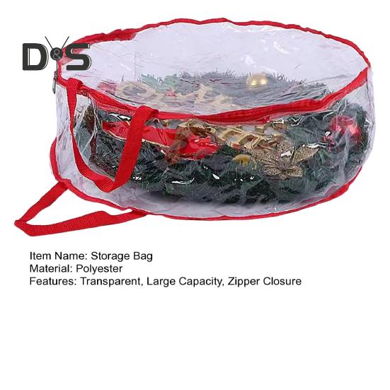 Christmas Wreath Storage Bag with Handle Zipper Closure Large Capacity Transparent Garlands Mini Trees Dustproof Organizer