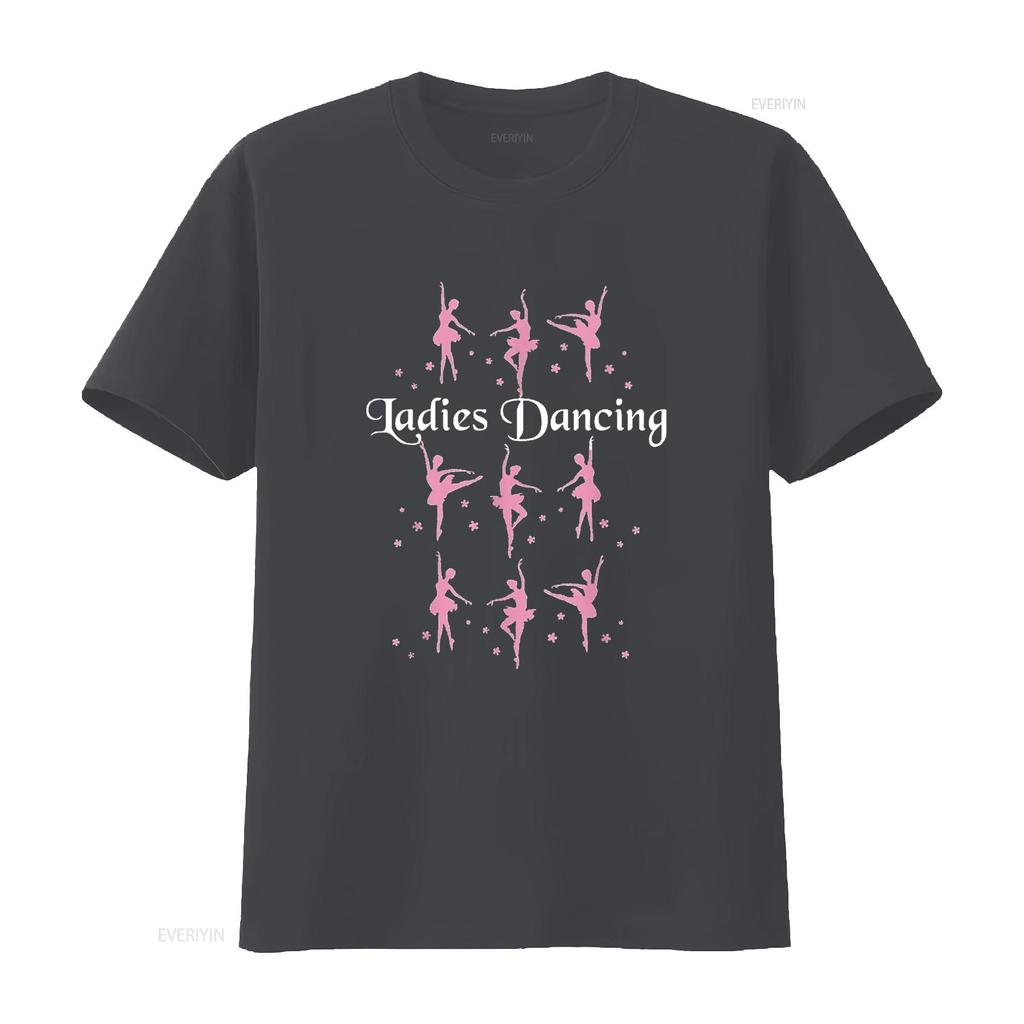 Damen Nine Ladies Dancing T-Shirt Lustig Weihnachten Schwarz Mittel Vintage Gewaschen Vielseitig Lässig Grafikdesigner Kleidung