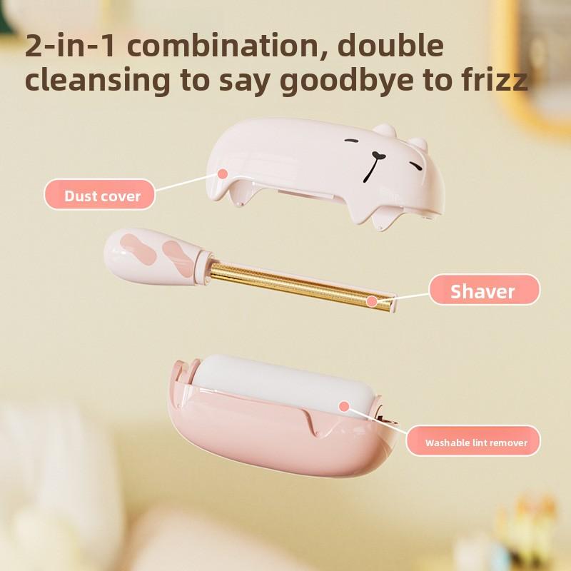 Washable Hairbrush and Comb In One Unit, Portable Hair Removal Device with Cover, Teddy Bear Hairbrush with Lid