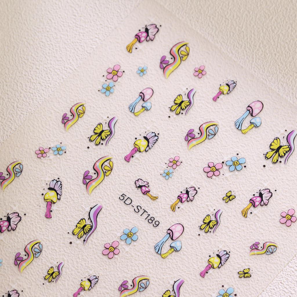 Sweet and Cute Sun Smiley Face Flower Manicure Sticker Rainbow Cartoon Nail Sticker Without Curling Edge Decorative Sticker