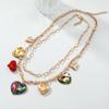 2Pcs/Set Bohemia Heart-Shaped Flower Pendant Multi-Layer Necklace For Women Summer Vacation Style Party Jewelry Neck Accessories