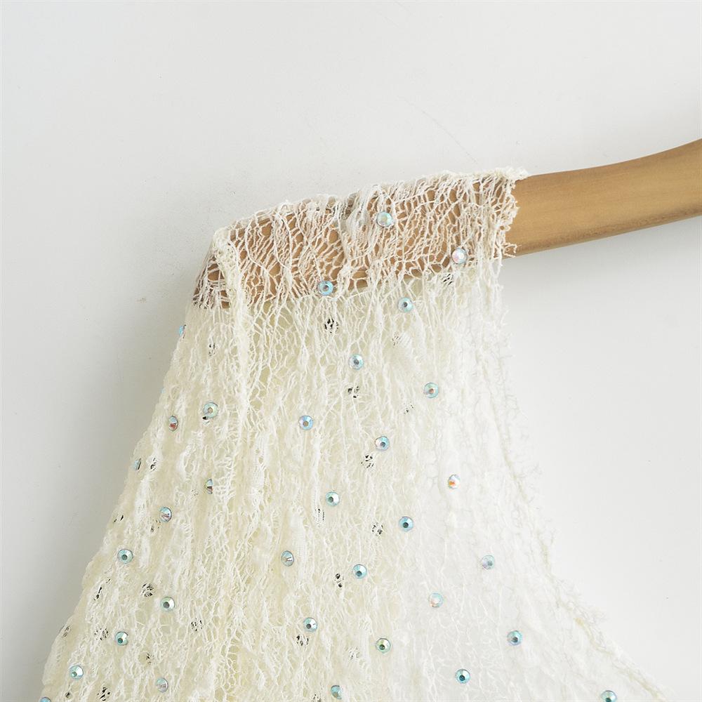 2025 Spring Women's Rhinestone Lace Long-Sleeve Slim-Fit T-Shirt