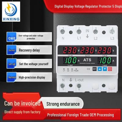 Three-Phase Over/Under Voltage Protector with ATS, 63A/80A/100A, 5-Display