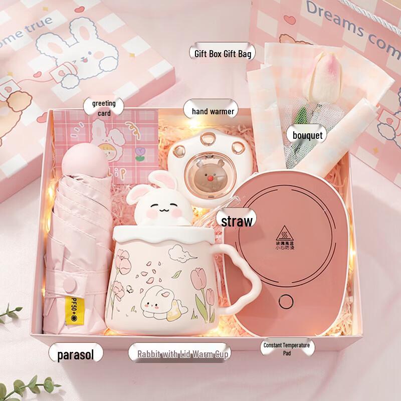 Mother s Day Gift Set with Rabbit Thermos, Hand Warmer & Umbrella