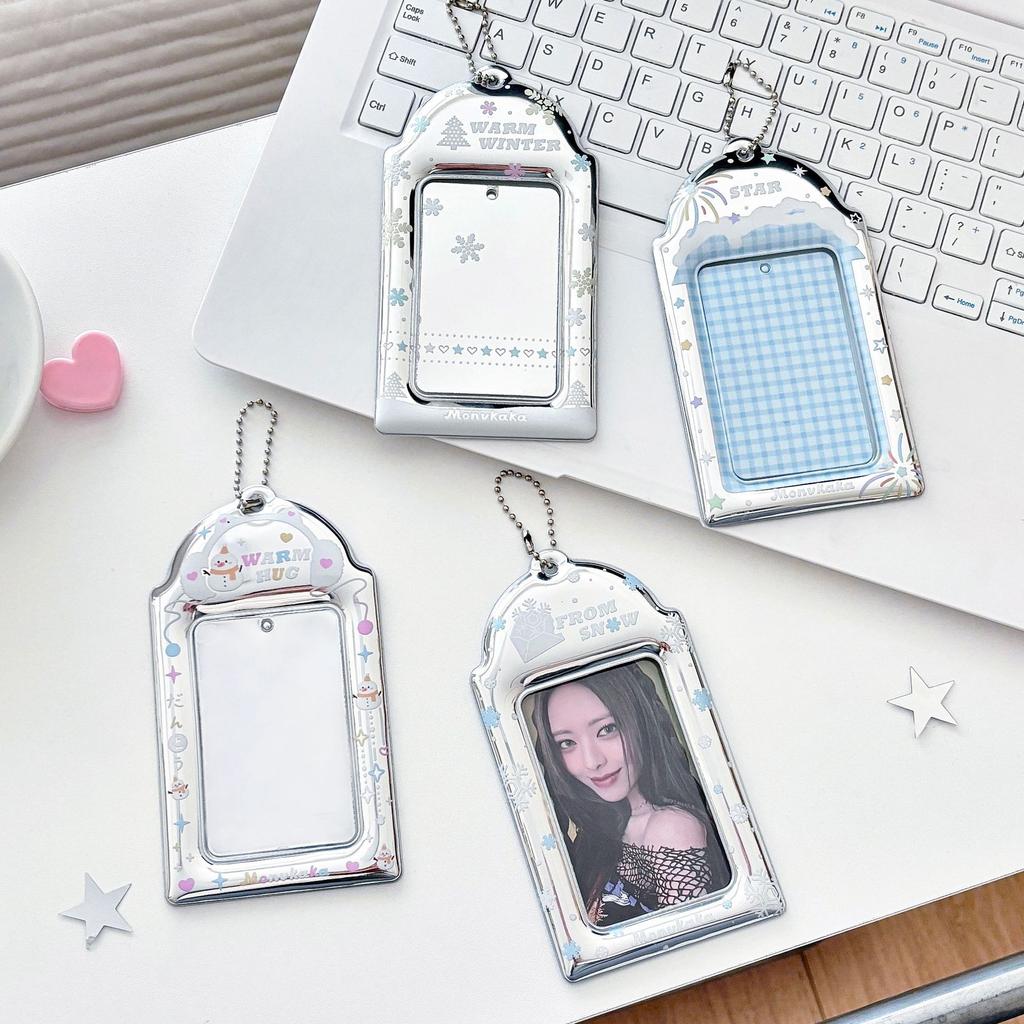 Photo Card Storage Sleeve Metallic Card Protector Silver Snowflake Card Holder Dust-Resistant For K-Pop Merchandise Fans