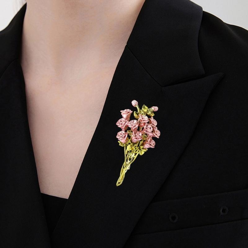 Pink Red Roses Flowers Brooches Lapel Pin For Women Beautiful Bouquet Plants Party Office Brooch Pins Gifts