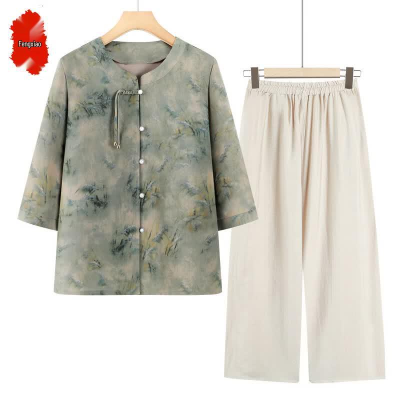 New Chinese Style Summer Cardigan Set for Senior Women 2XL