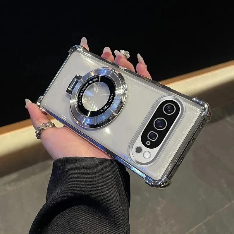 

Luxury Electroplated Flash Edge Holder Phone Case for Google Pixel 10 9 Pro XL Shockproof Scratch Resistant Protector Back Cover For Pixel 9 срібний