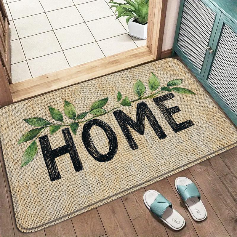 Brown Home Black Handwritten Carpet Mat Anti-Slip Rubber Backing Rug for Entryway Front Door Mat Hallway Home Decoration Durable