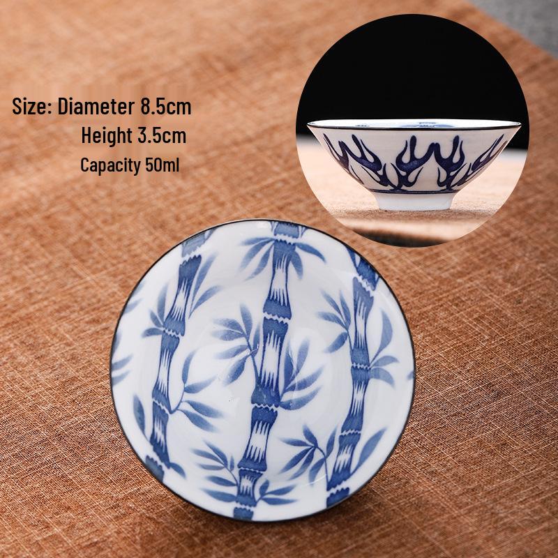 Blue & White Ceramic Cone Hat Tea Cup for Kung Fu Tea 50ml