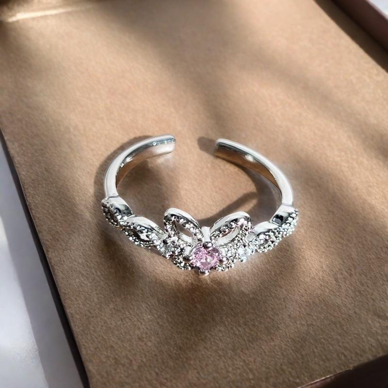 Sweet Pink Zircon Water Drop Star Opening Ring Small Fresh Light Luxury High Sense Simple Niche Ring