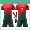 Conjunto de Camisola de Futebol Infantil de Portugal Copa do Mundo Camisa de Futebol Cristiano Ronaldo Número 7 Fato Esportivo