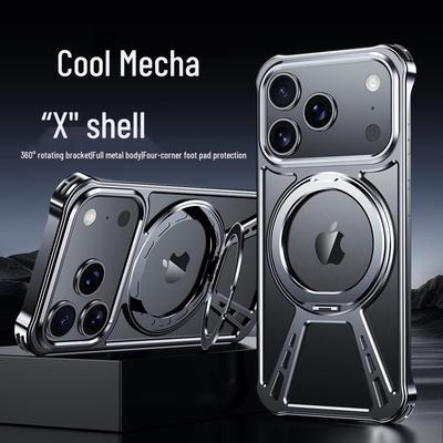 Compatible with iPhone 17 Air: Metal Hollow Heat-Dissipating Magnetic Stand Case for Apple 15/16 Pro Max.