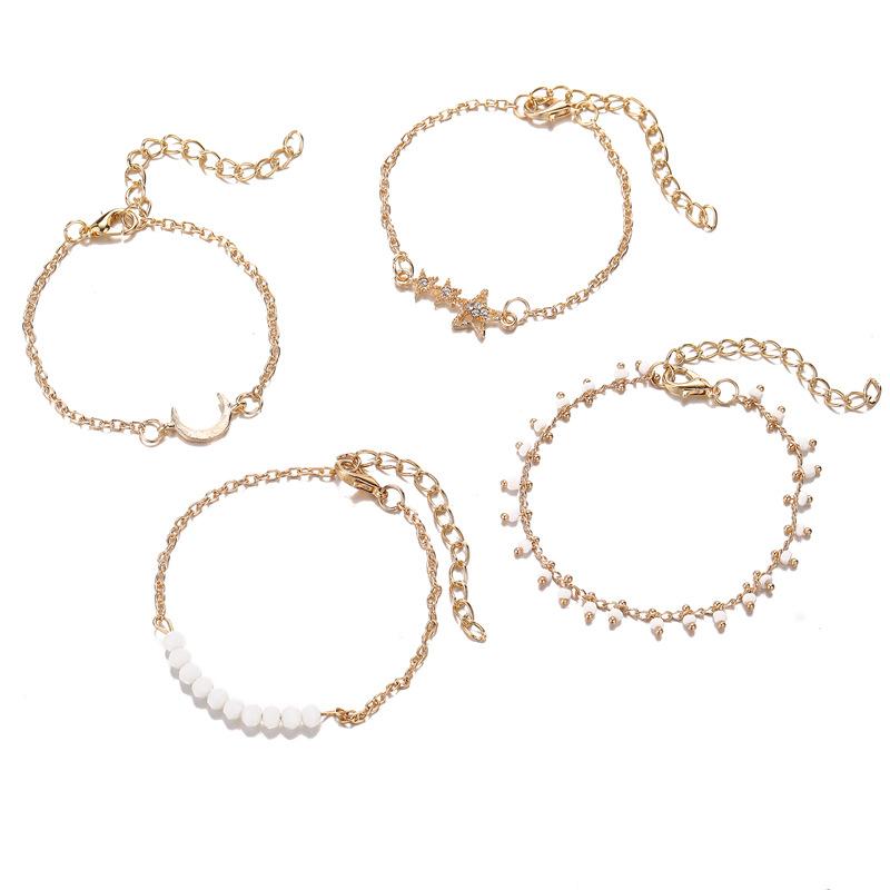 Bracelet, Fashionable Handmade Beaded Moon Five-Pointed Star With Diamonds, Moon Rice Bead Bracelet For Women