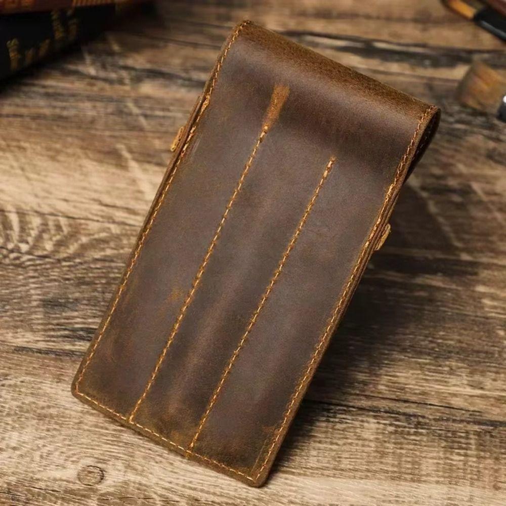 Leather Pen Pencil Case Large Capacity Desktop Organizer Retro Pen Pouch Holder  Stationary