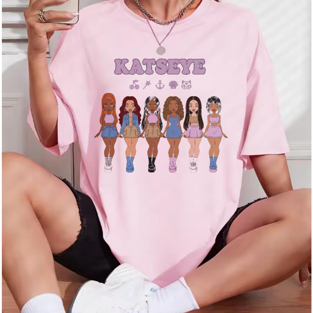 Katseye Beautiful Chaos Pink Gray T-shirts Kpop Tee Women and Unisex Oversized Tee Graphic Short Sleeve T-Shirt Unisex Tops