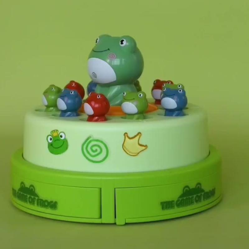 Kids' Jumping Frog Cartoon Net Catching Launcher Toy Green Frog with Colorful Jumping Pups, Battery Operated (Batteries Not Included),  Frog Toys