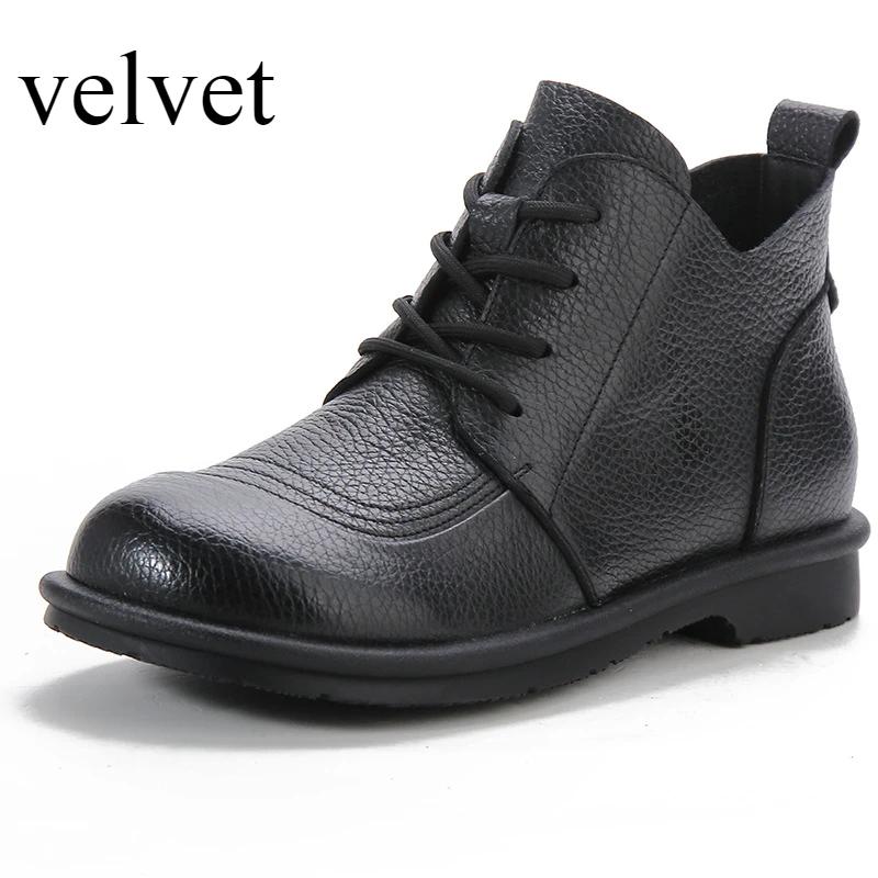Women'S Boots  Autumn/Winter New Retro Single Boot Low Heel Short Boot British Style Genuine Leather Round Toe Womens Shoes