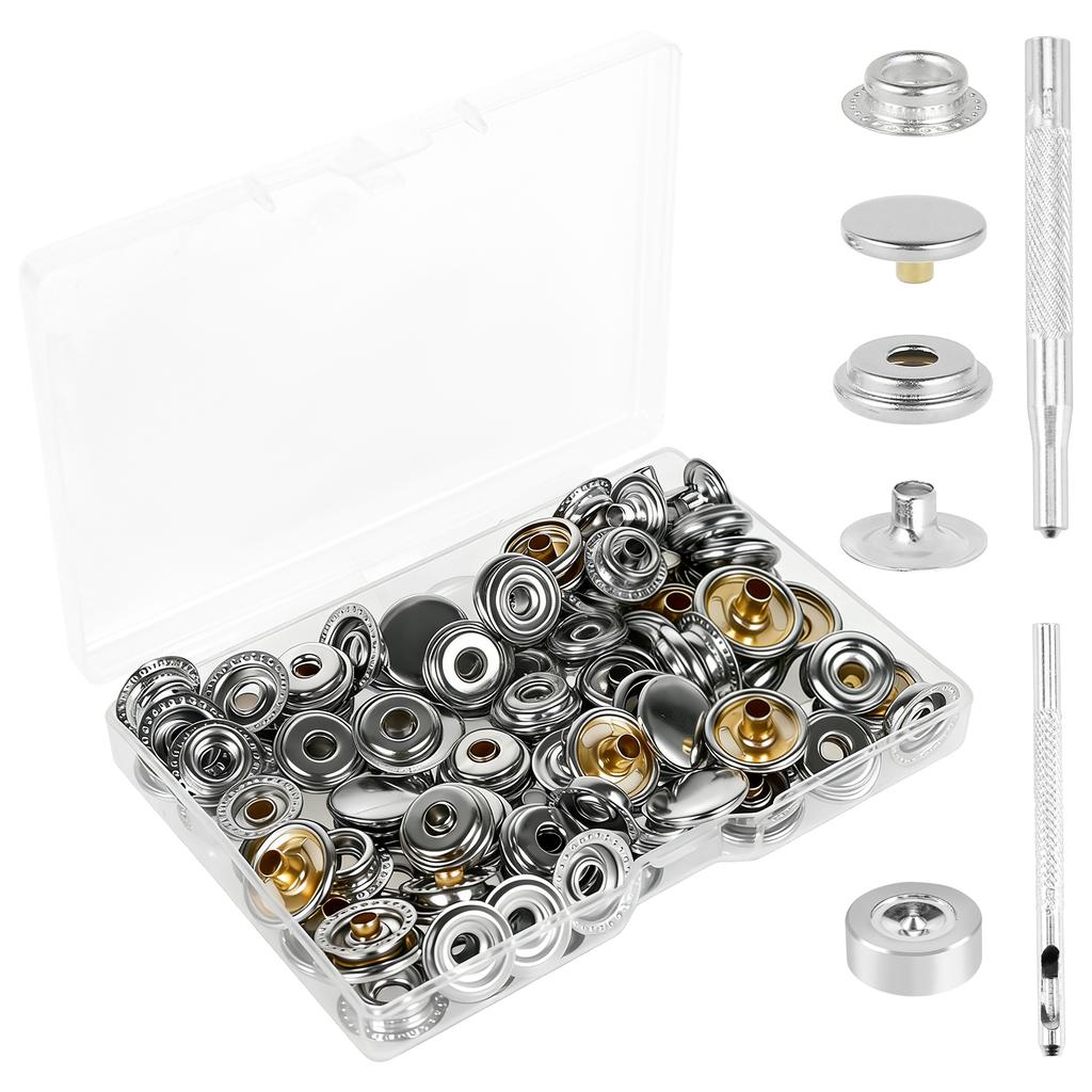 100Pcs Snap Fastener Tool Heavy Duty Metal Snap Buttons Kit for Clothing Press Studs Snap Fasteners Snap Setter Tool for Marine