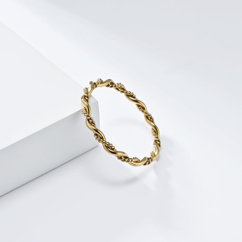Stainless Steel Waterproof 18k Gold Plated Rope Twist Chain Ring For Women Fashion Simple 2mm Size Ring Jewelry Accessories