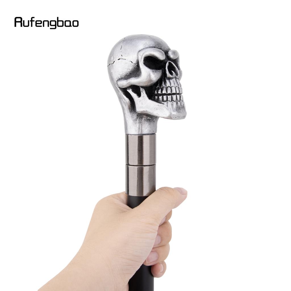 Silver Resin Big Eyes Skull Head Walking Cane Fashion Decorative Steel Stick Gentleman Elegant Cosplay Cane Knob Crosier 94cm