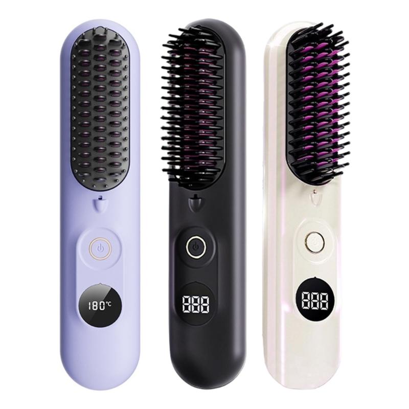 Cordless Hair Straightener USB Rechargeable Straightening Brush 4 Temp Settings Rechargeable Straight Hair Comb