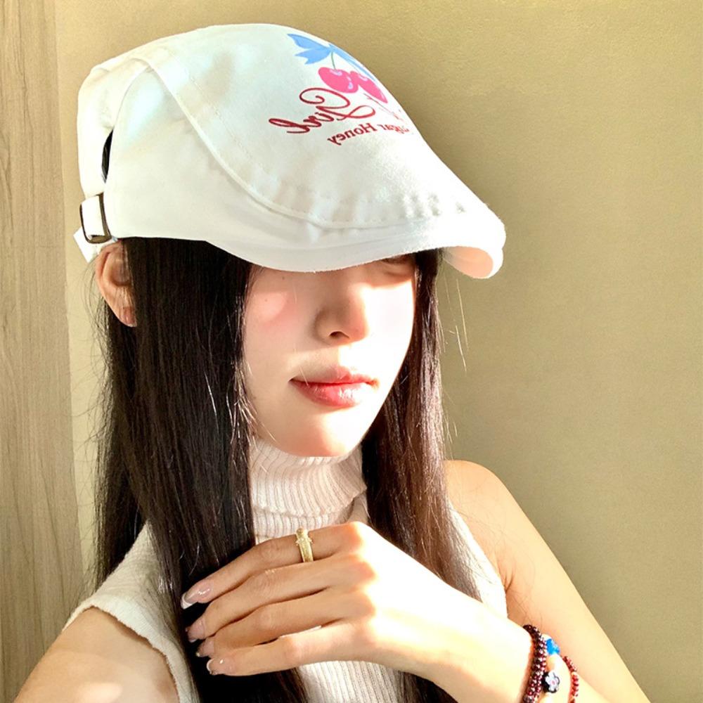 Embroidey Graffiti Forward Hat Cherry Artist Hat Adjustable Y2k Beret  Teenagers