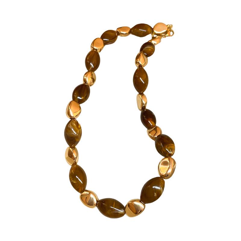 Maillard Vintage Harz Oval Perlenkette für Damen - Schicker europäisch/amerikanischer Stil, perfekt für Pullover oder Schlüsselbeinkette