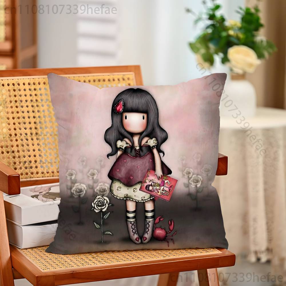SSantoro GGorjuss Funny Pillow Case Antidustmite Pillowcase Invisible Zipper Silky Short Plush Sofa Cushion Cover