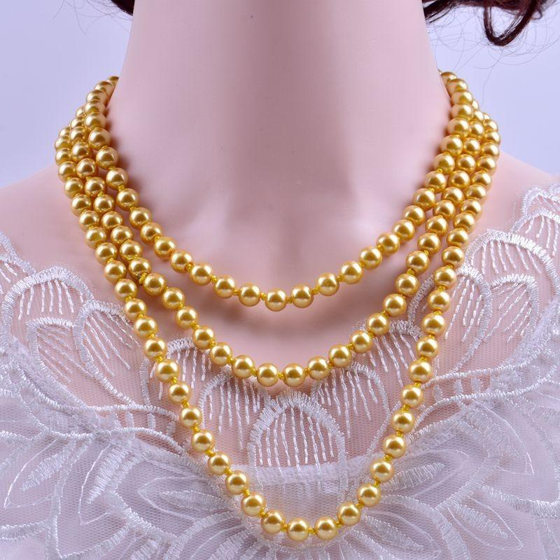 Glass Imitation Pearl Necklace Women's Simple Knotted Multi-layer Long Sweater Chain