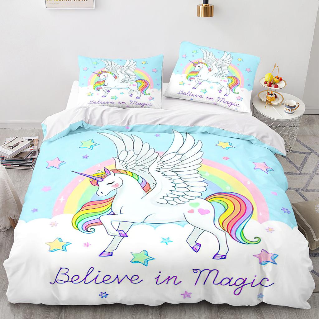 Unicorn Cartoon Rainbow Series 3D Quilt Set Three-Piece Digital Printing Kit