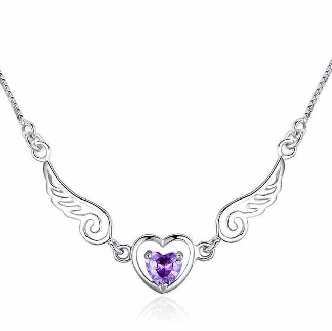 European Style Dream Angel Love Wings Heart Necklace - Sweater Chain for Women Gift фиолетовый