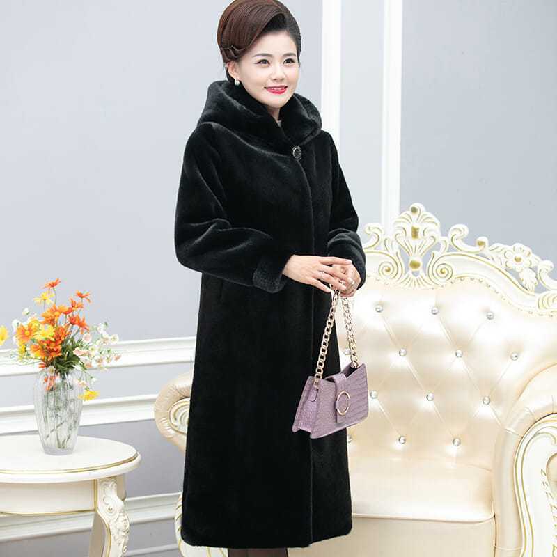 Large size imitation mink coat for women's medium and long loose mother outfit imitation mink fur coat for women