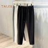 Men Suit Pants Drawstring Elastic Waist Straight Leg Solid Color Loose Formal Business Style Office Wear Trousers Ninth Pants