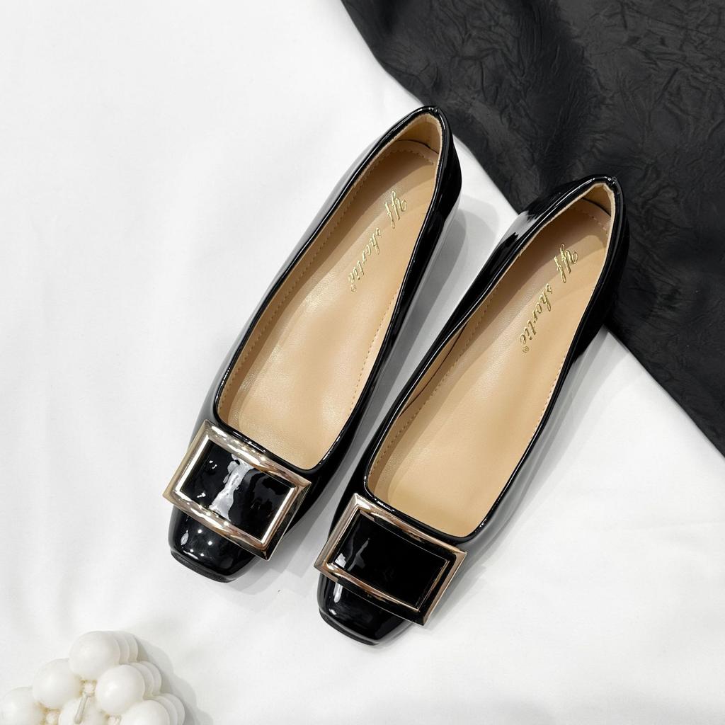 Height Increase 5cm Metal Square Buckle Classic Patent Leather Flat Shoes Women's 2025 New French Square Head Shallow Mouth Single Shoes