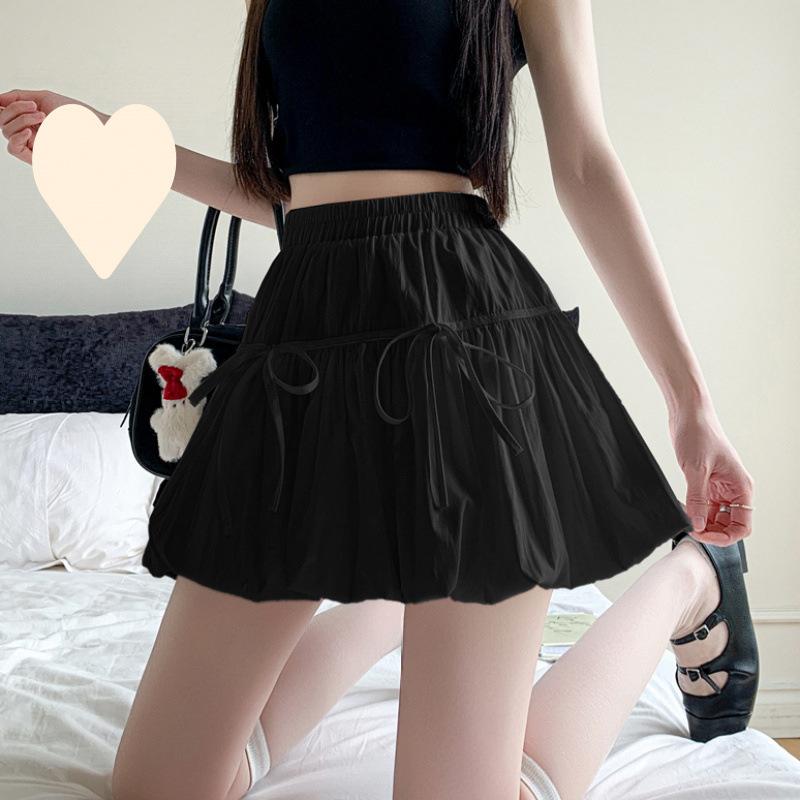 Design Bow Cloud Fluffy Skirt Women's Summer Sweet Bud Skirt Folded Lantern Skirt
