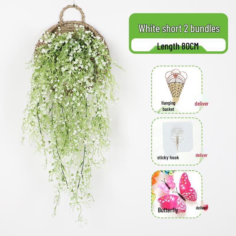 Wall-Mounted Artificial Hanging Vines with Spider Plant in Basket for Living Room Decor