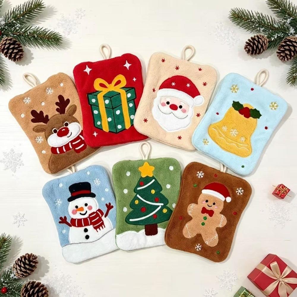 Coral Fleece Santa Claus Hand Towel Water Absorption Cleaning Dishcloths Hanging Wipes Xmas Decor