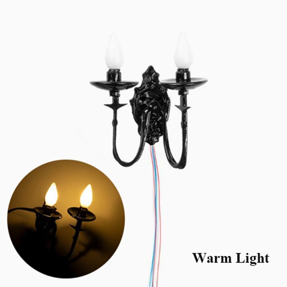 New 2.5*2.7cm Dollhouse Wall Lamp ABS Metal Material 3V White/Warm Light Model Doll House Garden Decor Sand Table Chandelier