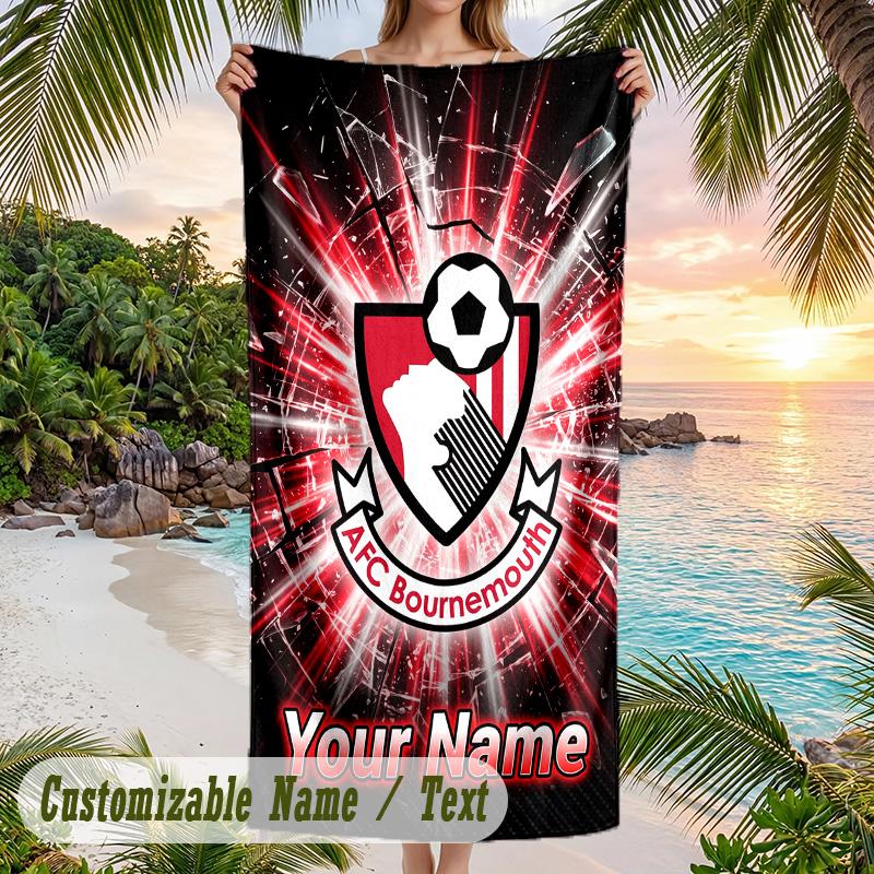 Beach Towel Bournemouth Football Print Custom Name Text Soft Towel for Swimming Pool