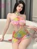 Color Sweet Tank Mini Dress Sexy Women New Backless Cheongsam Uniform Temptation Sheer Print Dress Elegant 2025 New Tops DE58