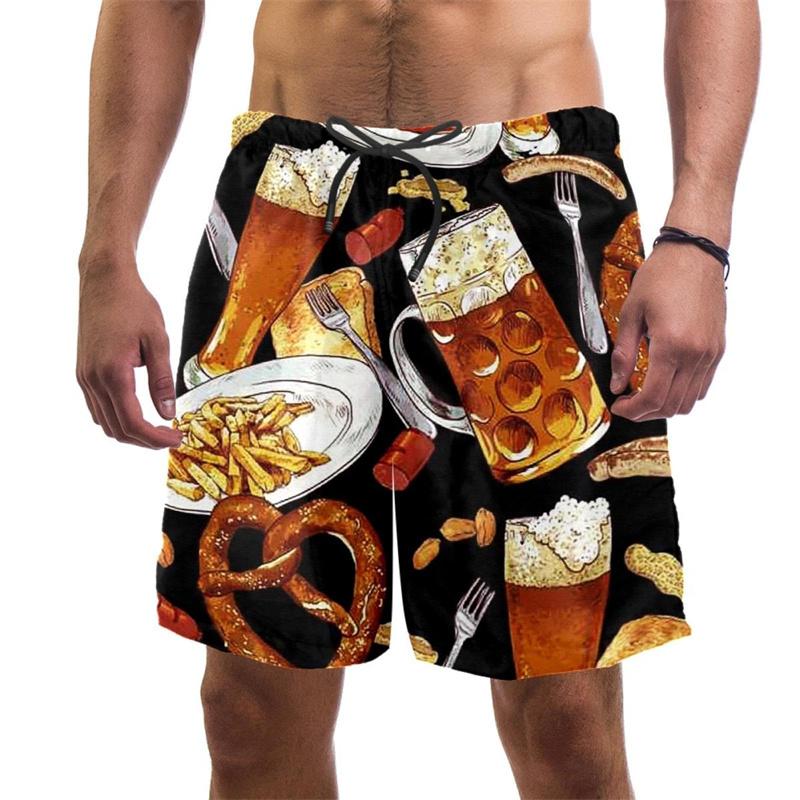 Beer Pattern Beach Shorts For Men Hawaiian Summer Holiday Casual Shorts Street 3d Printed Beer Festival Surfing Board Shorts